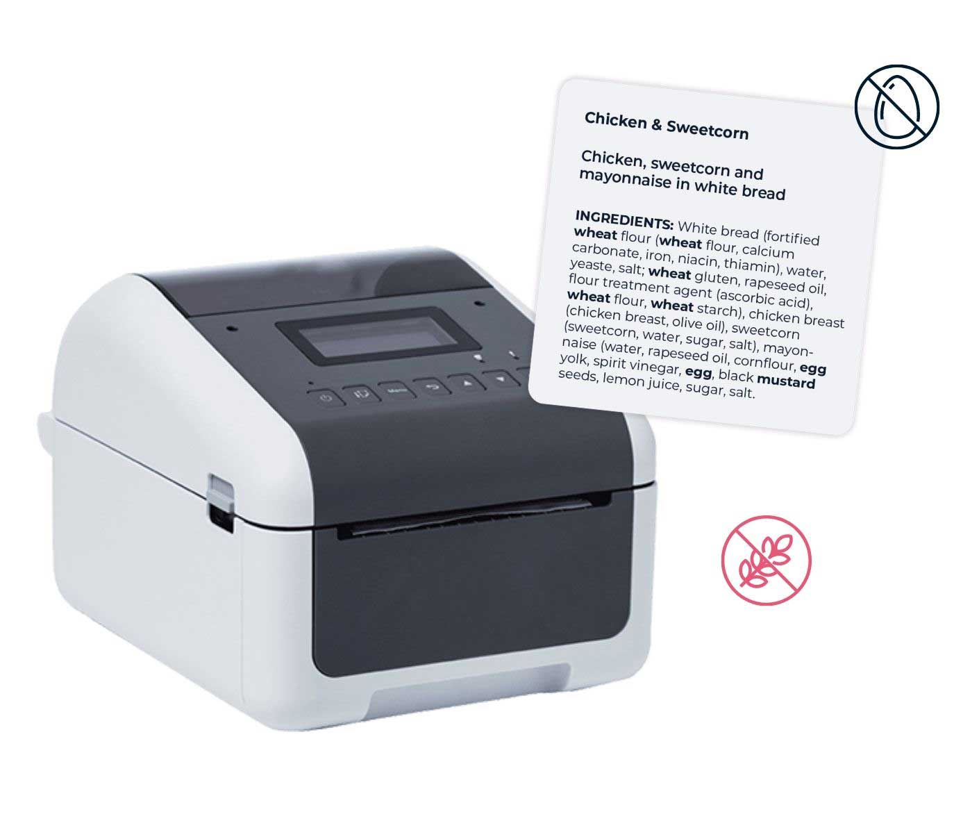 Image of our printable allergen labels and the printer that you can use to be Natasha'a Law compliant