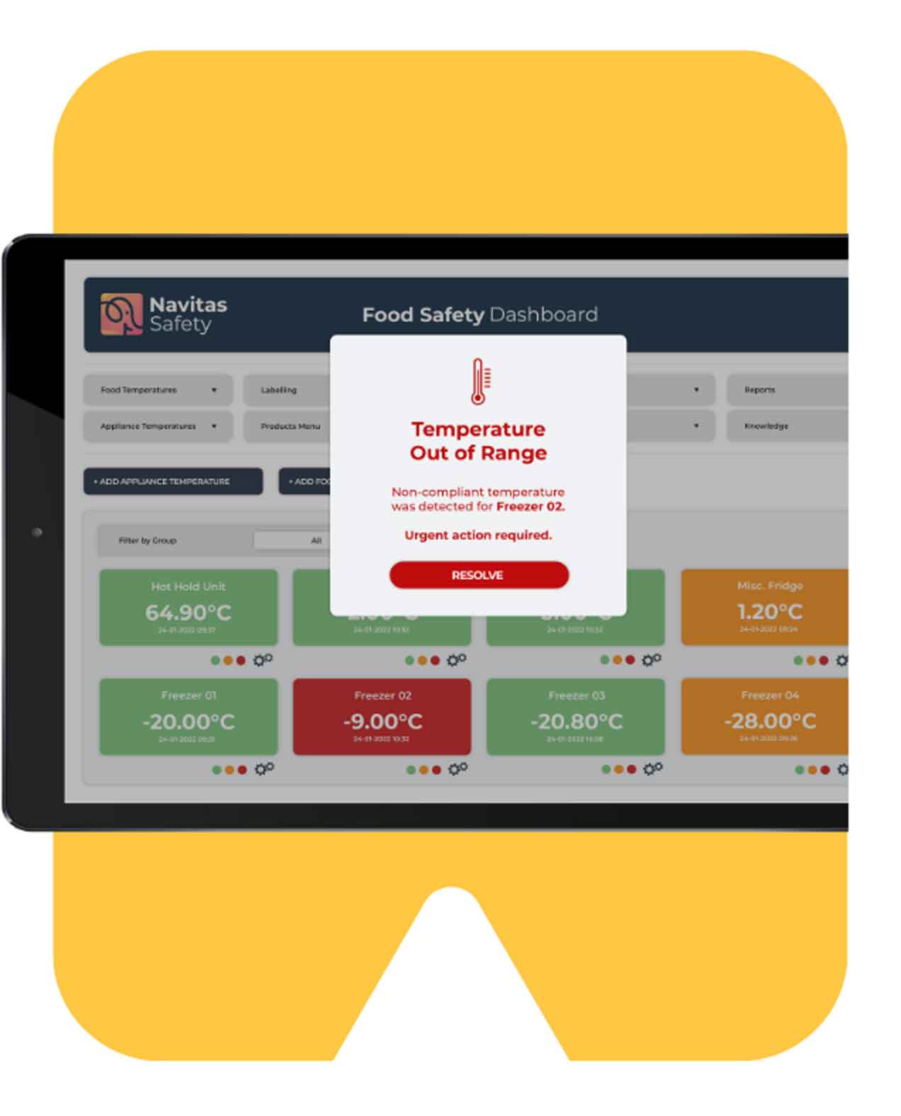 Part of our Digital Food Safety Kit: An image of our food safety software on a tablet