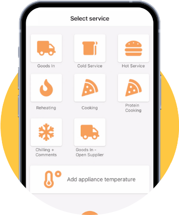 Image of our Select Service screen on our Food Safety Software mobile app