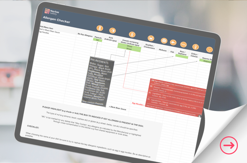 An image of our Allergen Management Matrix excel sheet on a tablet